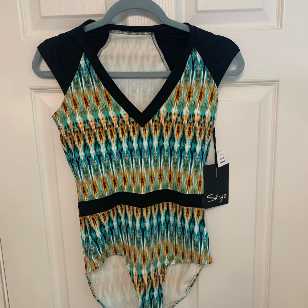 Skye geometric colorful bathing suit. New. One piece. Small